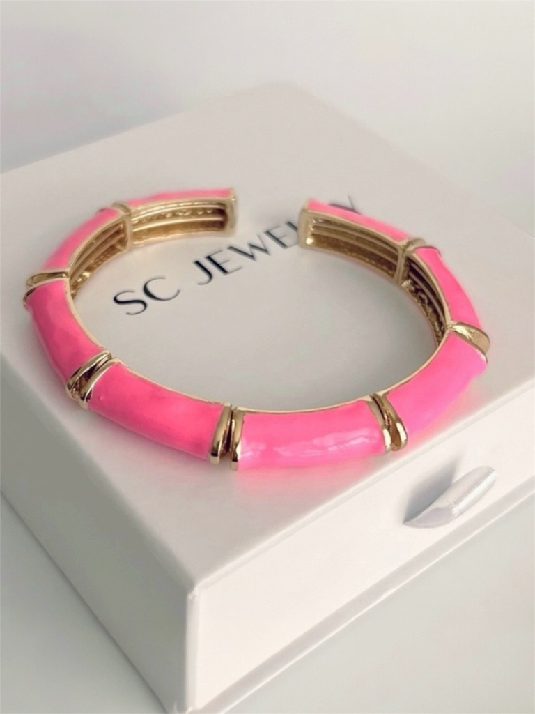 Last 1 Cuff Pink Bracelet Handcrafted 22k Gold Tone Enameled Luxury Jewelry 28$
